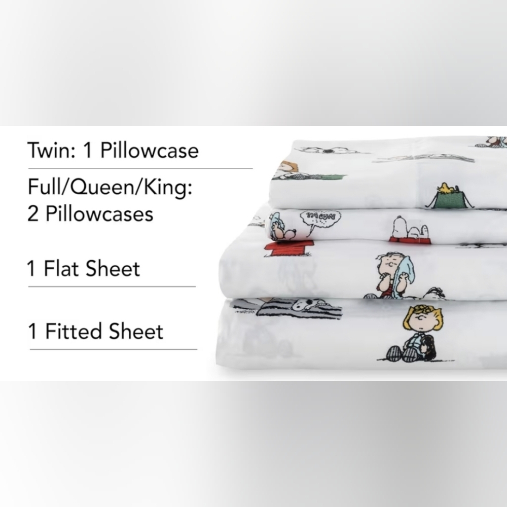 Peanuts Queen Sheet Set Berkshire Snoopy Sleeping Charlie Woodstock New Gift - Picture 6 of 6